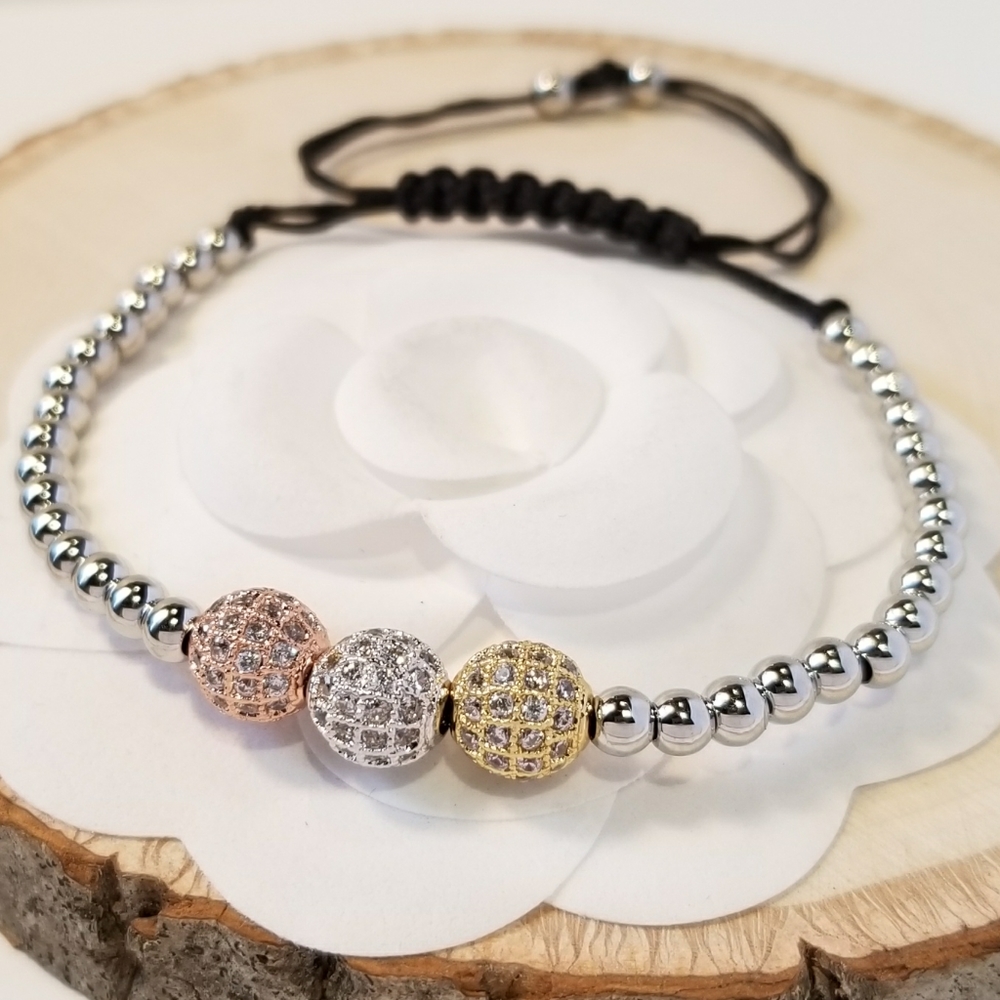 For @tesha-c 3x Tri Tone Spheres Pave CZ Bracelet